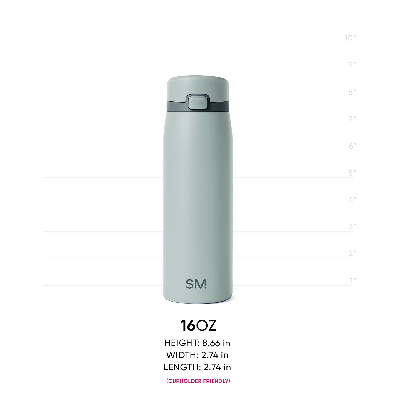 Sage green water bottle with charcoal gray accents, featuring a sleek cylindrical design for hydration and portability.